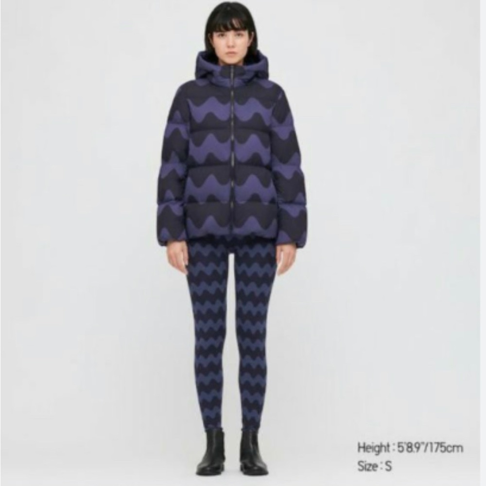 Gray Uniqlo x Marimekko ultra light down cocoon puffer coat XXS
